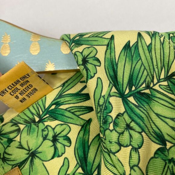 Jos A Bank Silk Shirt Men Medium Tropical Button Up Pocket Floral Green Yellow - Picture 11 of 12